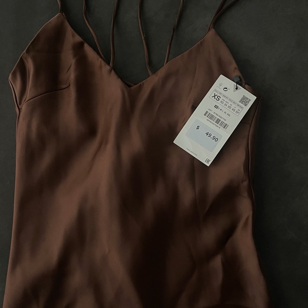 BROWN SILK MIDI DRESS - Picture 5 of 6
